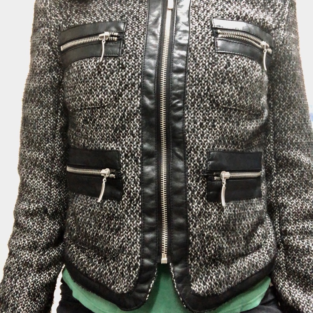 Tweed jacket with faux leather trim - Picture 6 of 7